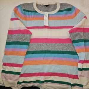 Talbots Colorful Striped Women's Cashmere Crewneck Sweater XL NWT